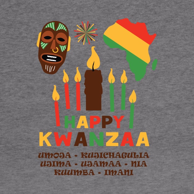 Happy Kwanzaa, Cultural Celebration. African mask and the African continent by Muse